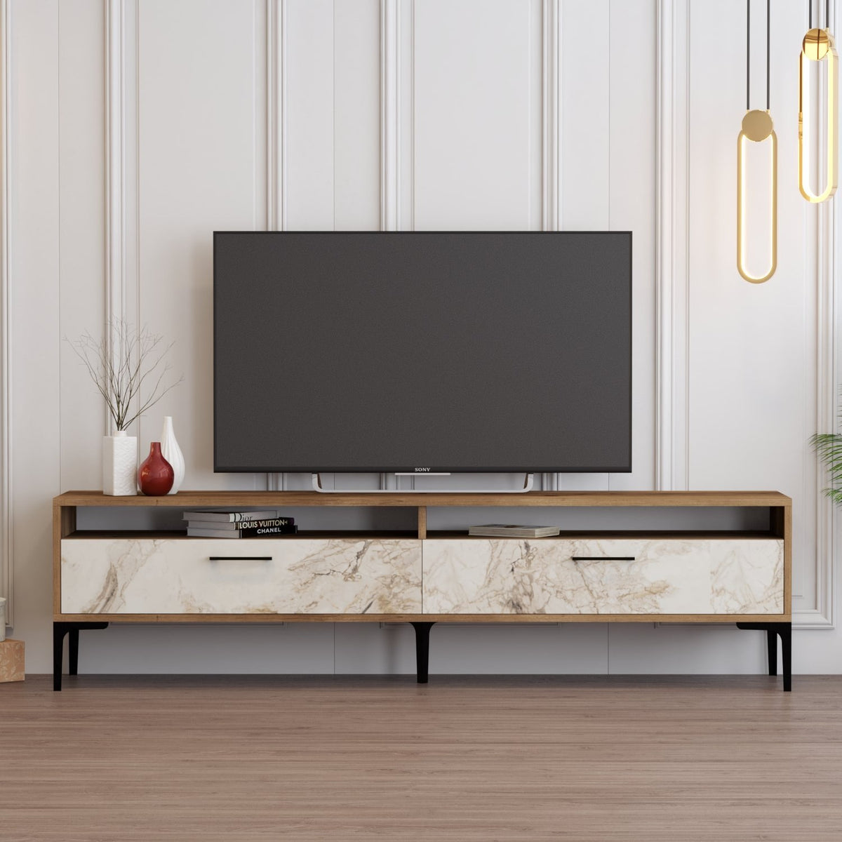 Έπιπλο Τηλεόρασης TV Βάση Σύνθεση Καρυδί Λευκό Marble | 845HCT5517