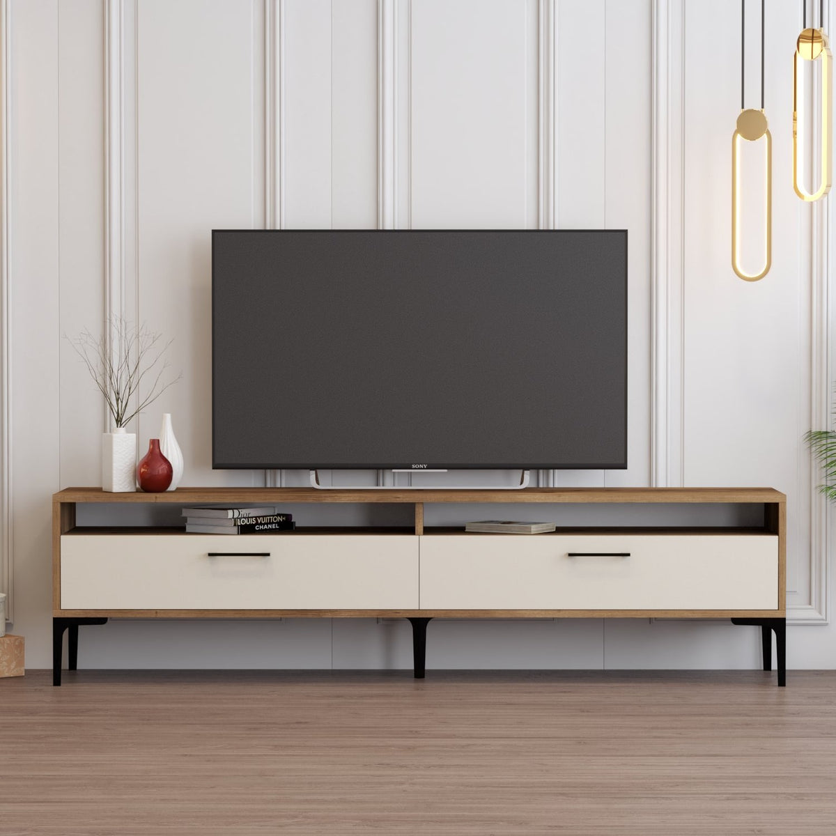 Έπιπλο Τηλεόρασης TV Βάση Σύνθεση Καρυδί Κρεμ | 845HCT5519