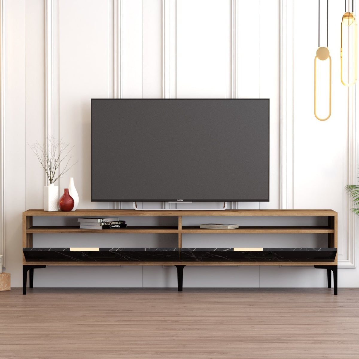 Έπιπλο Τηλεόρασης TV Βάση Σύνθεση Καρυδί Μαύρο Marble | 845HCT5520