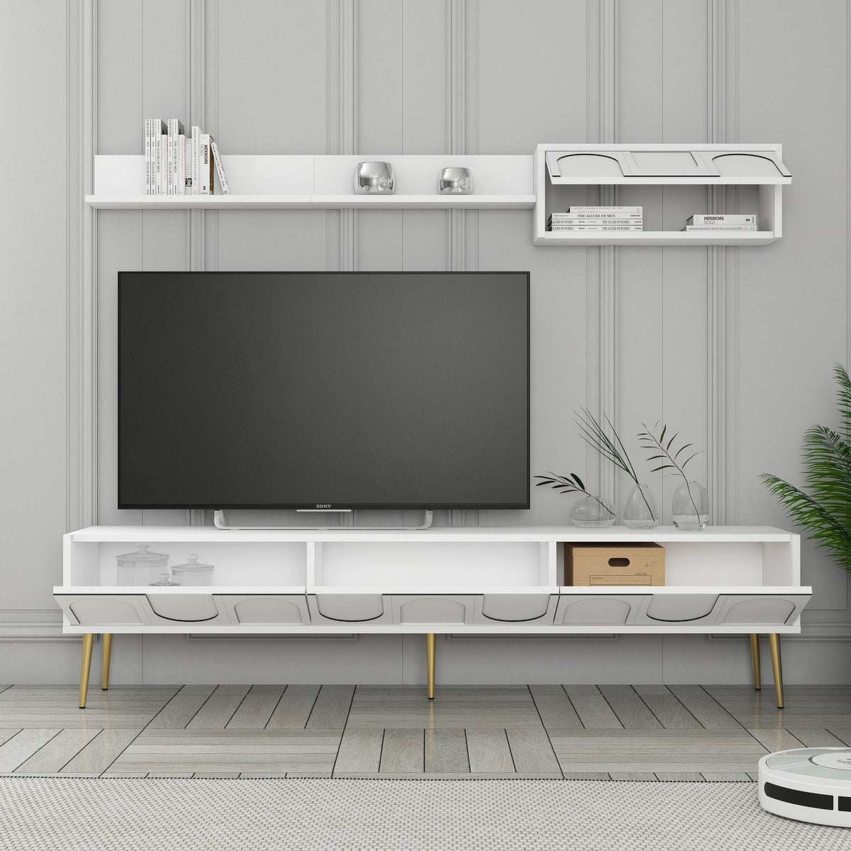 Έπιπλο Τηλεόρασης TV Βάση Σύνθεση Λευκό Χρυσό | 845HCT5580