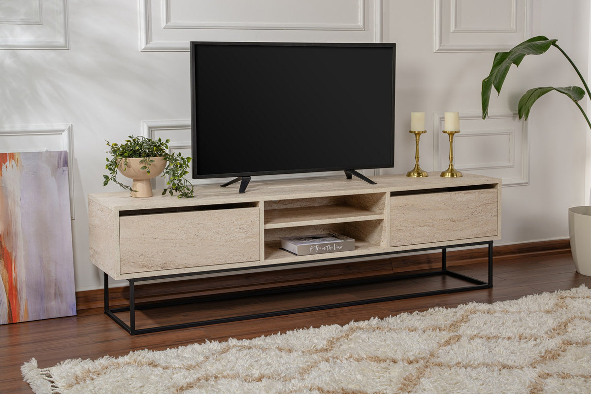 Έπιπλο Τηλεόρασης TV Βάση Σύνθεση Travertine Μαύρο | 854KLN3089