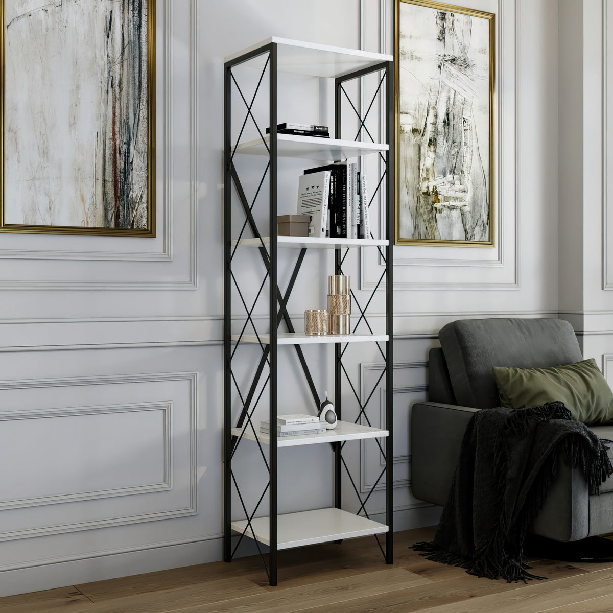 Βιβλιοθήκη 50 × 30 × 180 εκ. Λευκό Μαύρο GR854KLN3614