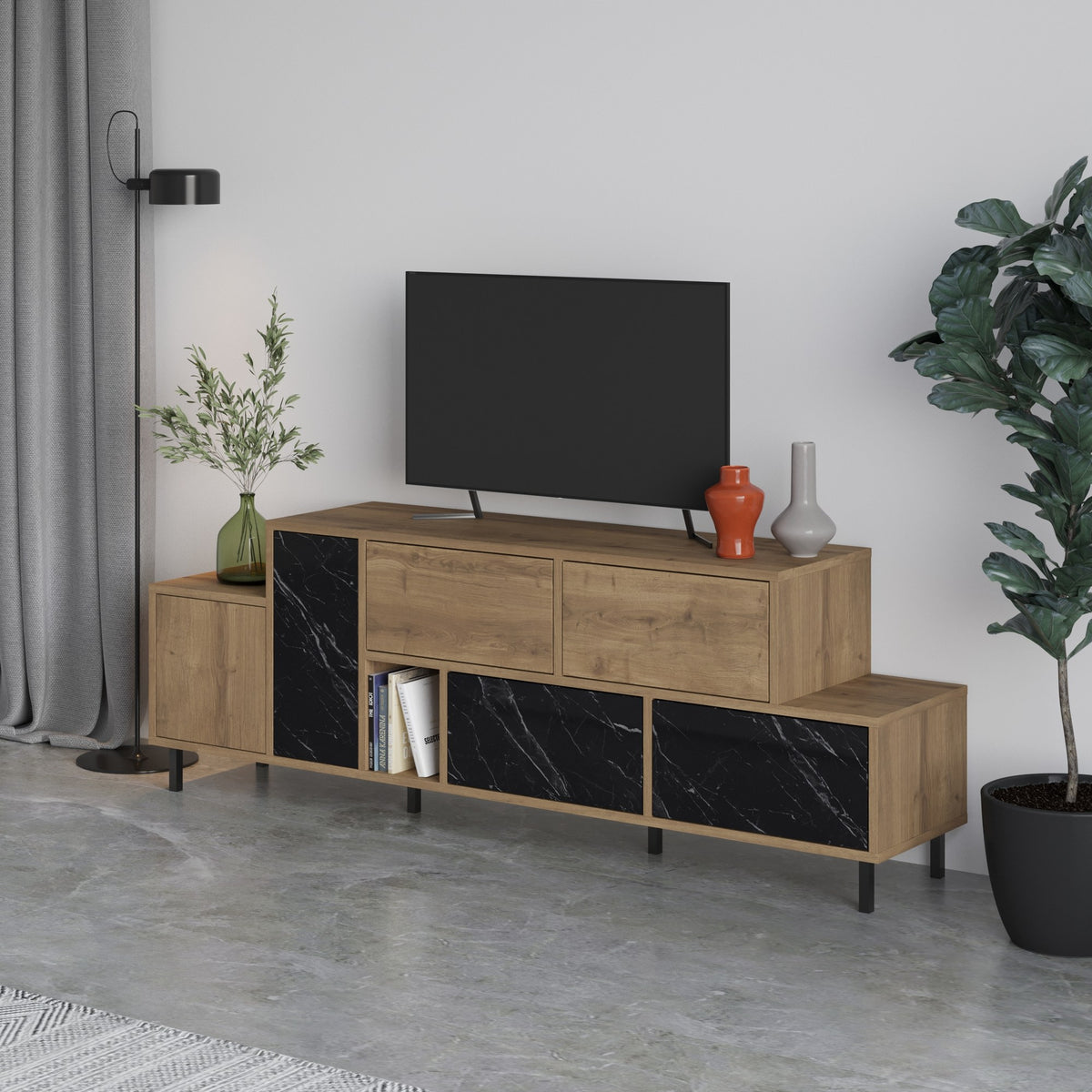 Έπιπλο Τηλεόρασης TV Βάση Σύνθεση Δρυς Μαύρο | 855DTE3151