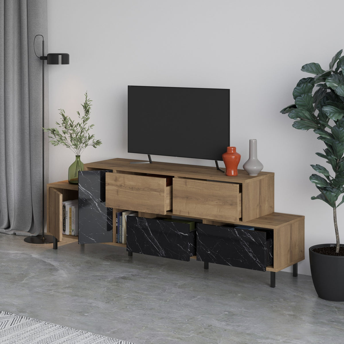Έπιπλο Τηλεόρασης TV Βάση Σύνθεση Δρυς Μαύρο | 855DTE3151