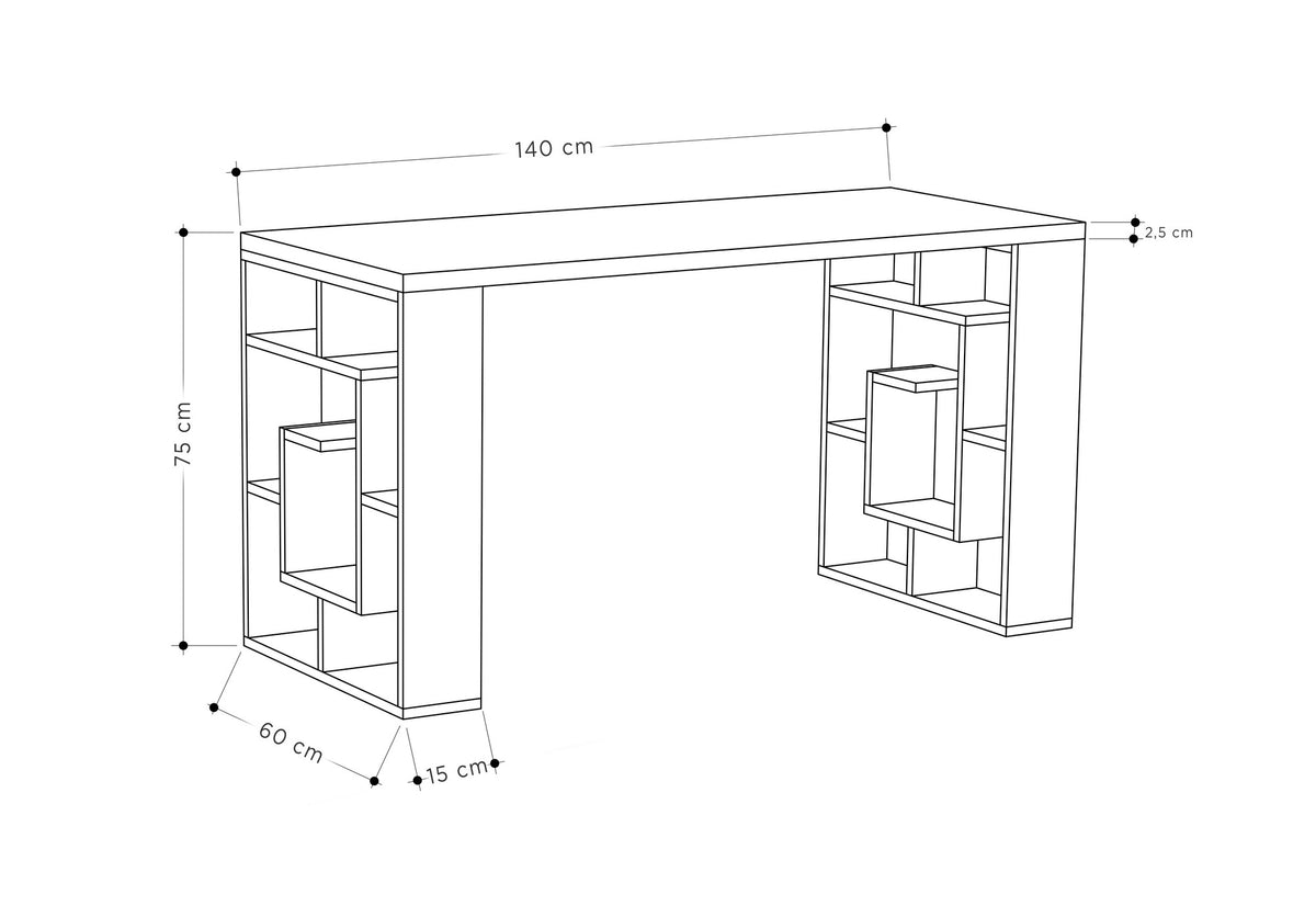 Γραφείο Υπολογιστή και Μελέτης 140x75x60 εκ. Λευκό Dark Δρυς | 855DTE3833
