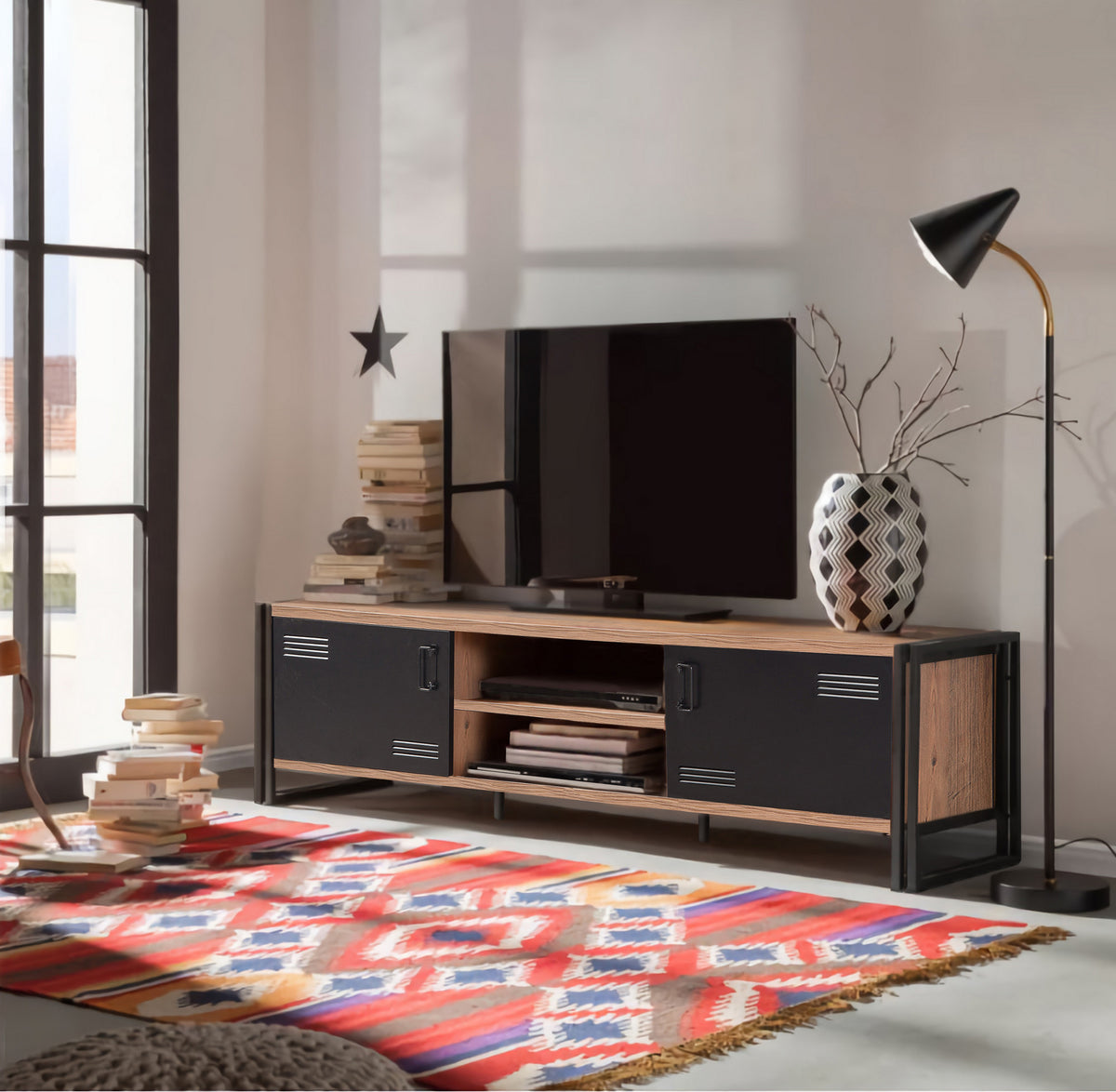 Έπιπλο Τηλεόρασης TV Βάση Σύνθεση Atlantic Pine Μαύρο | 863SPH3003
