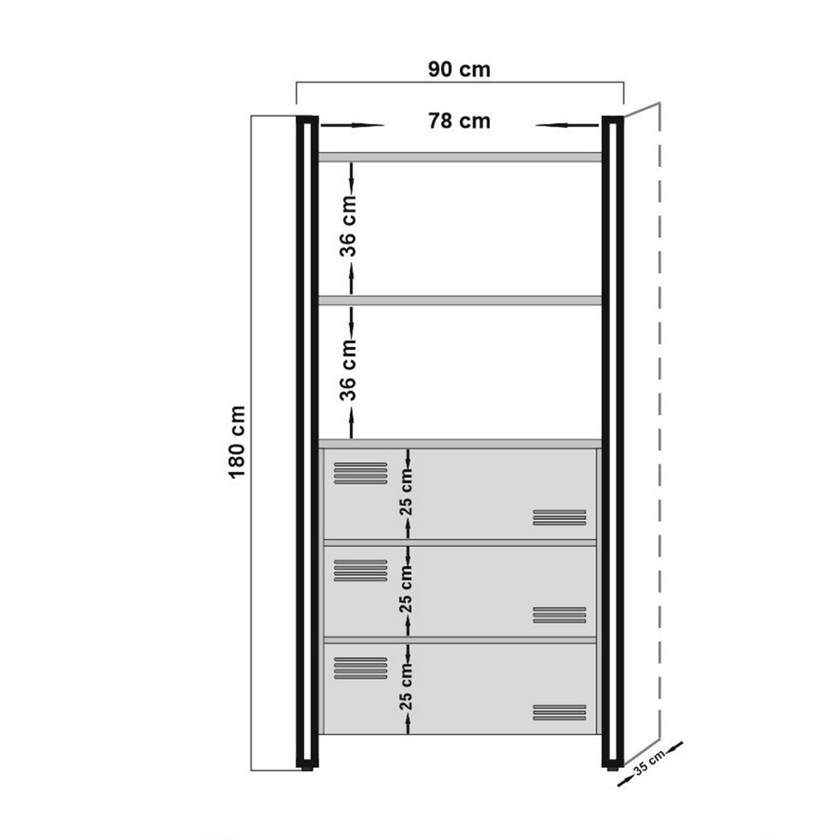 Βιβλιοθήκη 90 × 35 × 180 εκ. Atlantic Pine Μαύρο GR863SPH3601