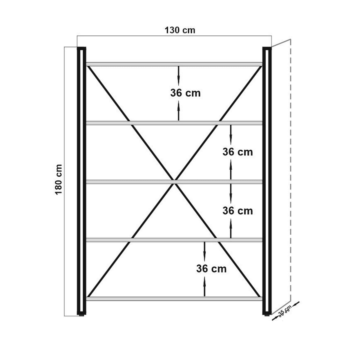 Βιβλιοθήκη 130 × 35 × 180 εκ. Atlantic Pine Μαύρο GR863SPH3604