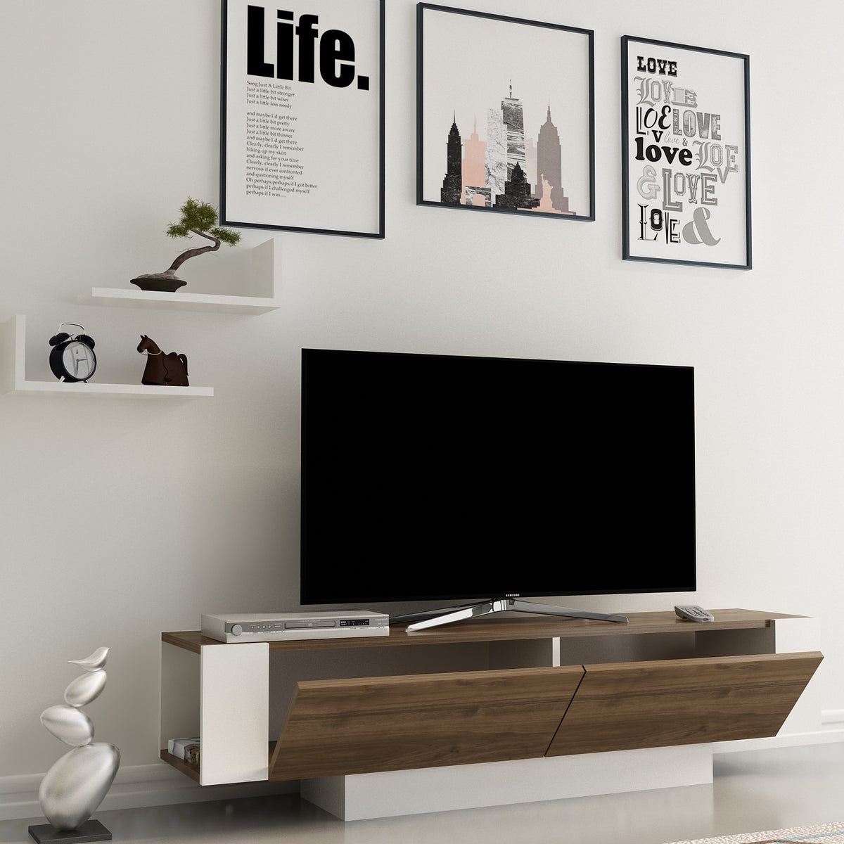 Έπιπλο Τηλεόρασης TV Βάση Σύνθεση Καρυδί Λευκό | 875ZNA3002
