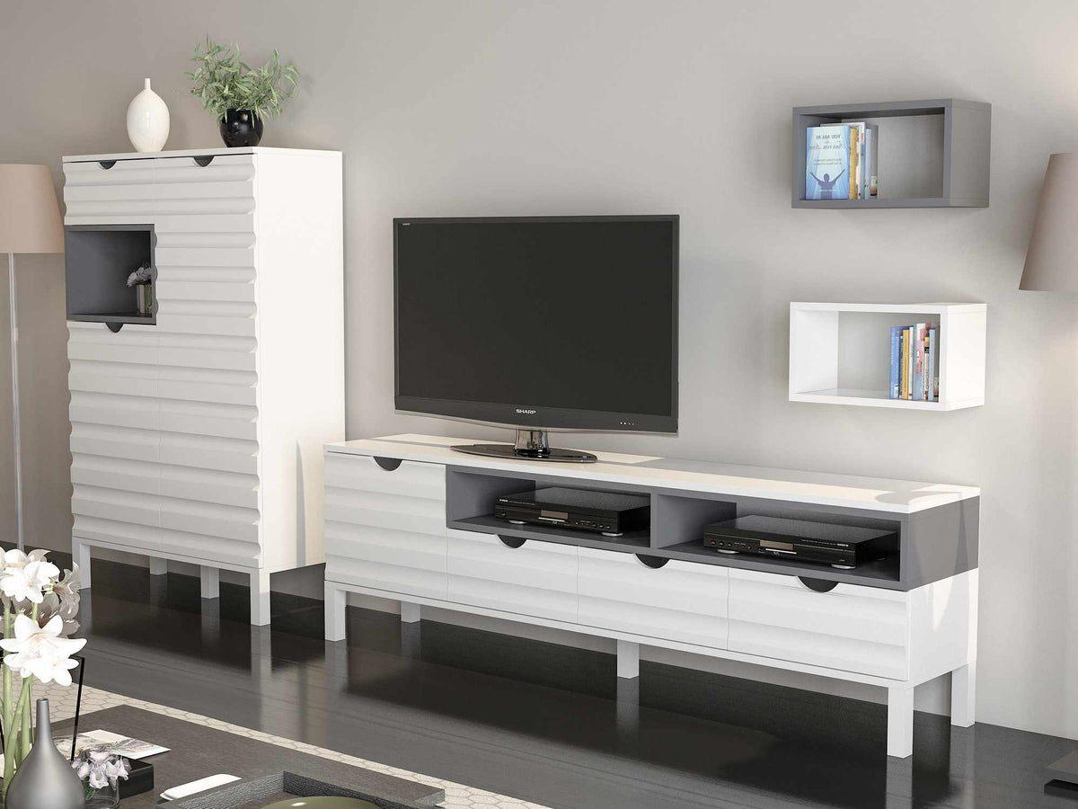 Έπιπλο Τηλεόρασης TV Βάση Σύνθεση Λευκό Ανθρακί | 875ZNA3026