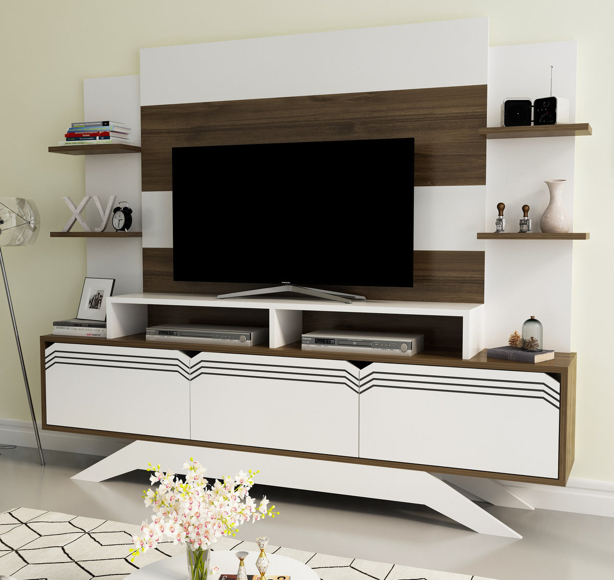 Έπιπλο Τηλεόρασης TV Βάση Σύνθεση Καρυδί Λευκό | 875ZNA3027