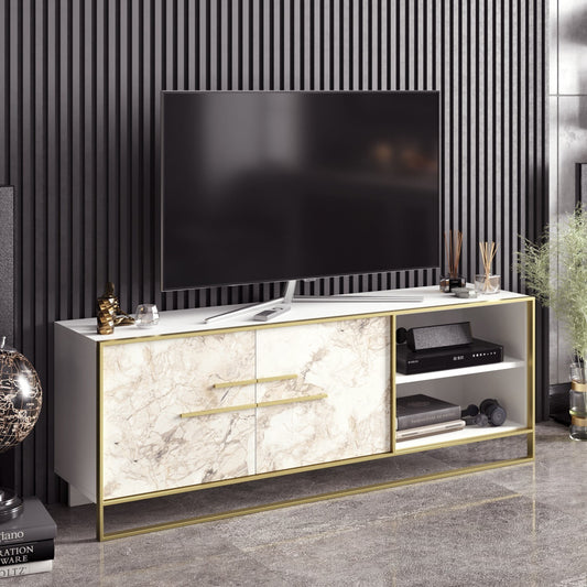 Έπιπλο Τηλεόρασης TV Βάση Σύνθεση Χρυσό Λευκό | 875ZNA3059