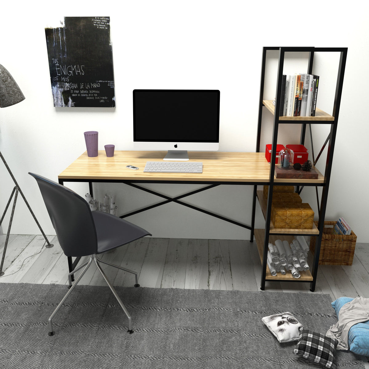 Γραφείο Υπολογιστή και Μελέτης 160x148x60 εκ. Δρυς Μαύρο | 875ZNA3202