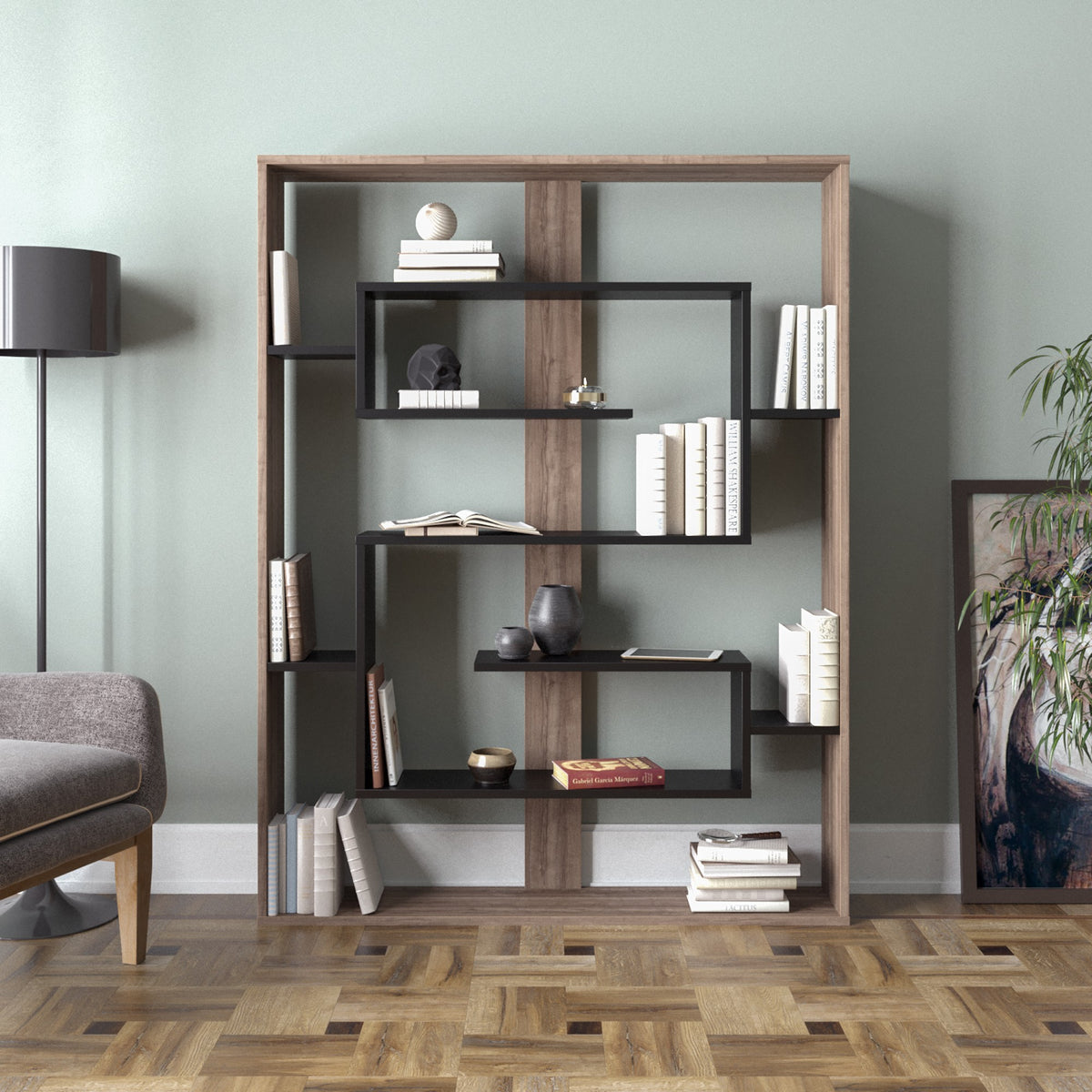Βιβλιοθήκη 120 × 22 × 156 εκ. Καρυδί Μαύρο GR875ZNA3648