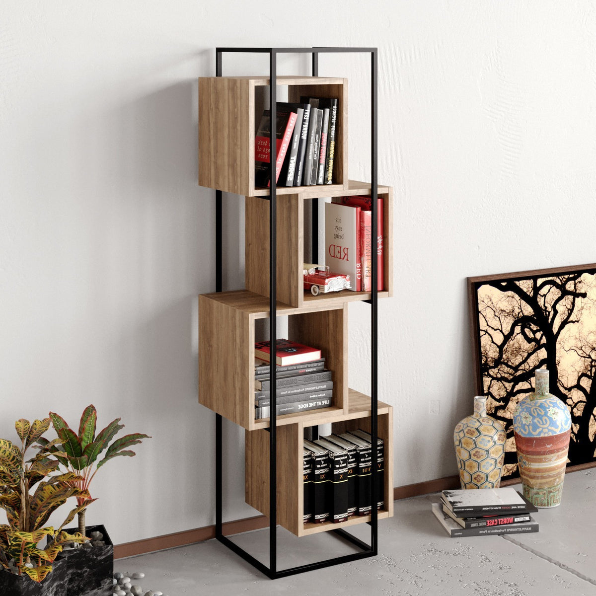 Βιβλιοθήκη 52 × 38 × 160 εκ. Καρυδί Μαύρο GR875ZNA3657