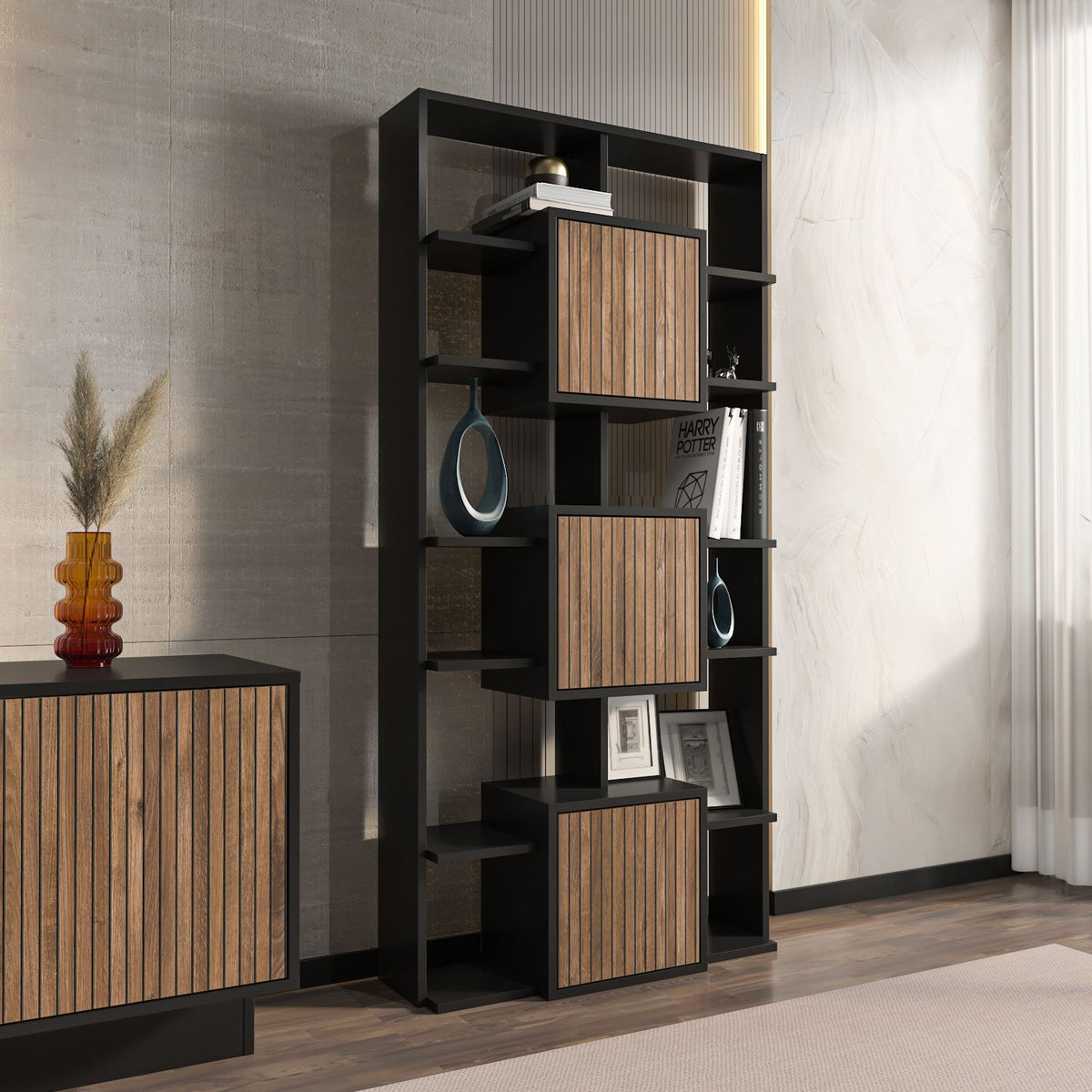 Βιβλιοθήκη 85 × 20 × 176 εκ. Μαύρο Light Καρυδί GR875ZNA3663
