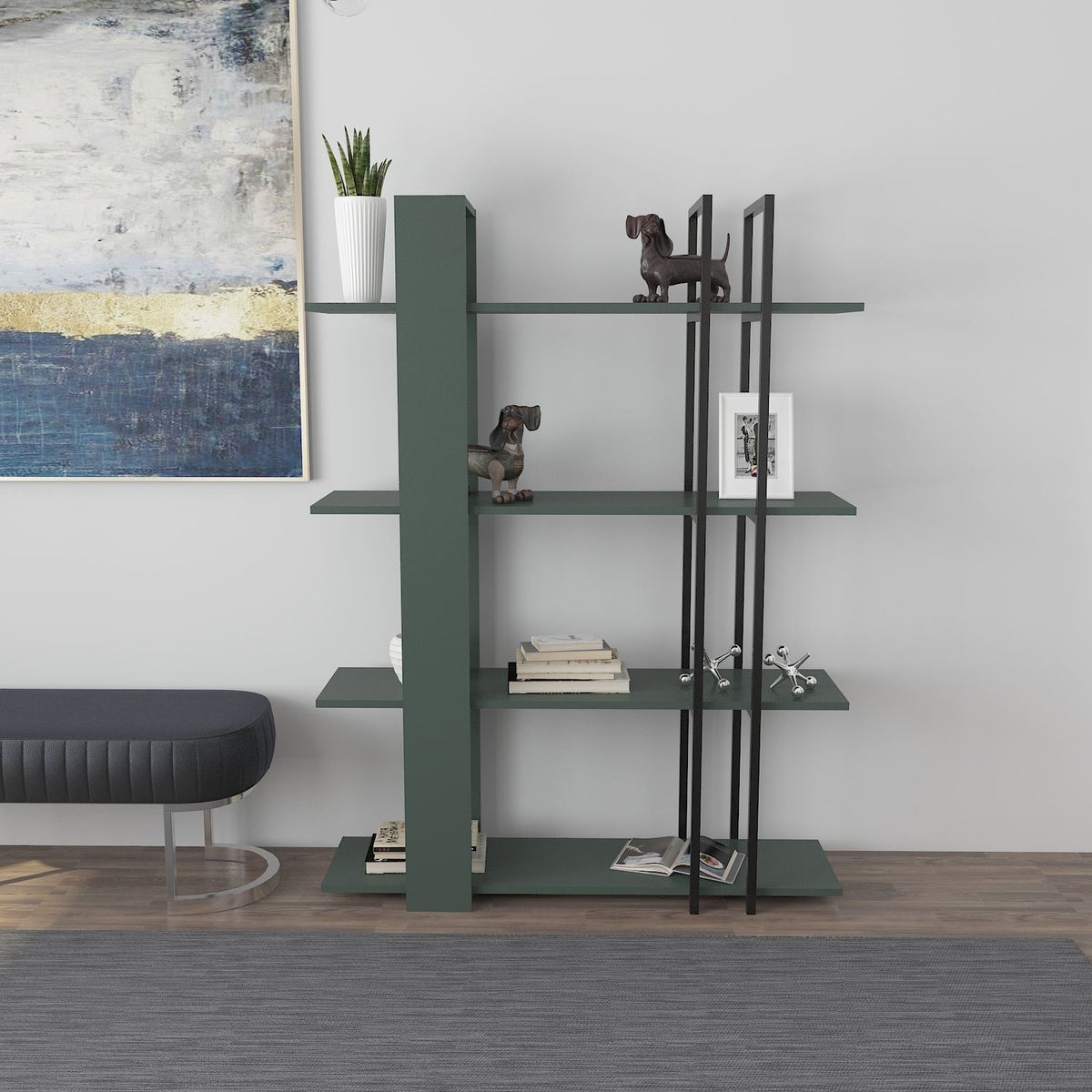 Βιβλιοθήκη 120 × 31 × 160 εκ. Πράσινο Μαύρο GR875ZNA3671