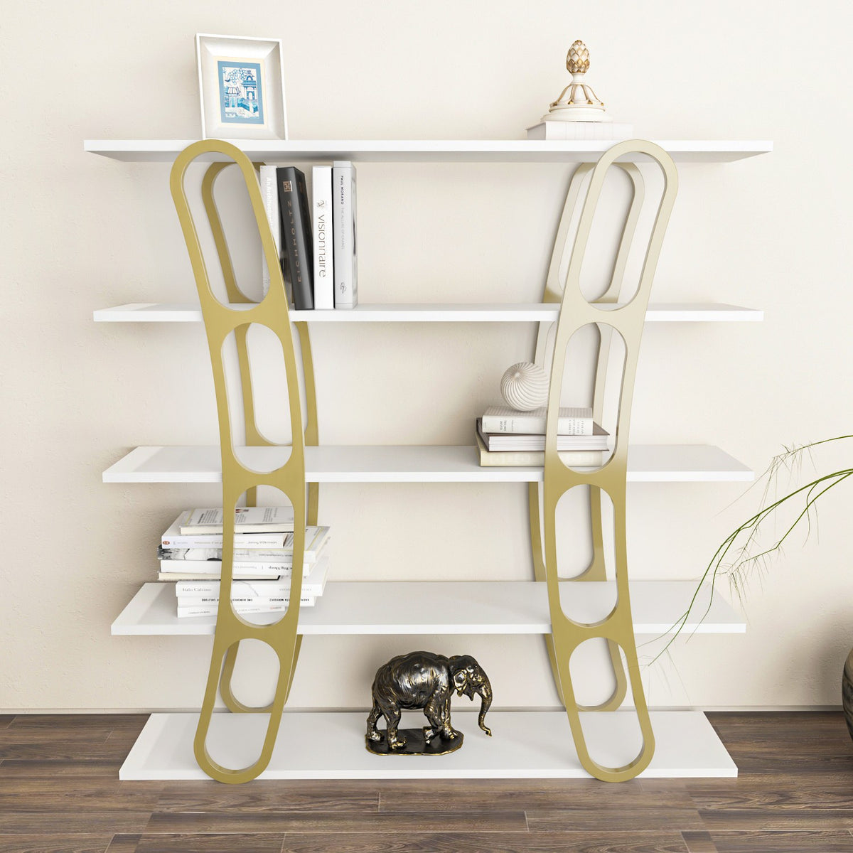 Βιβλιοθήκη 120 × 25 × 120 εκ. Λευκό Χρυσό GR875ZNA4503