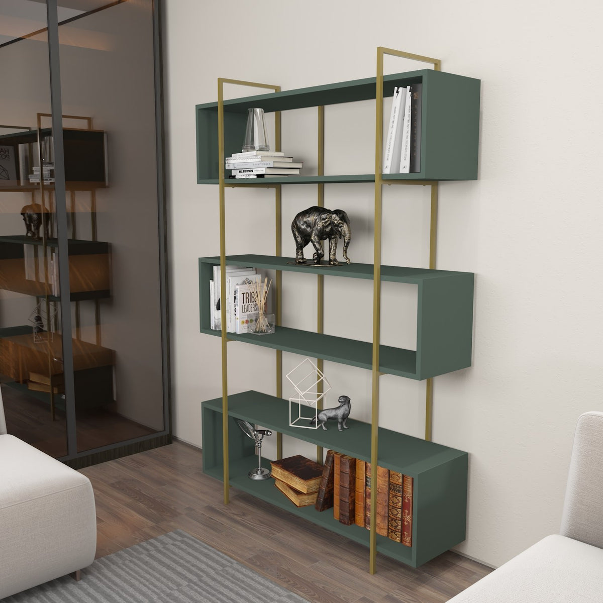 Βιβλιοθήκη 120 × 29,6 × 180 εκ. Πράσινο Χρυσό GR875ZNA4513