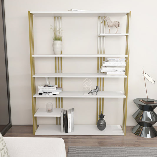Βιβλιοθήκη 120 × 29,6 × 160 εκ. Λευκό Χρυσό GR875ZNA4519