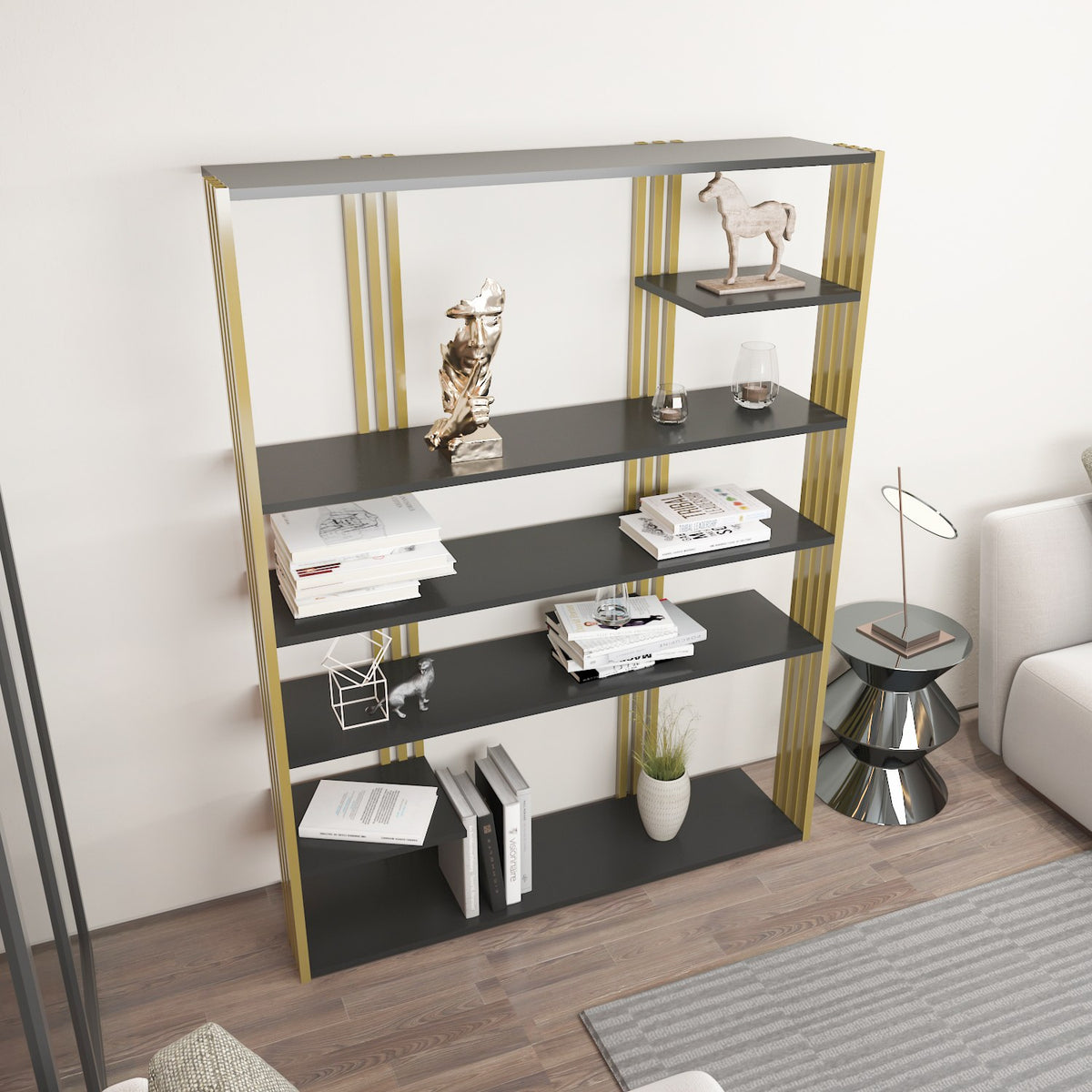 Βιβλιοθήκη 120 × 29,6 × 160 εκ. Ανθρακί Χρυσό GR875ZNA4522
