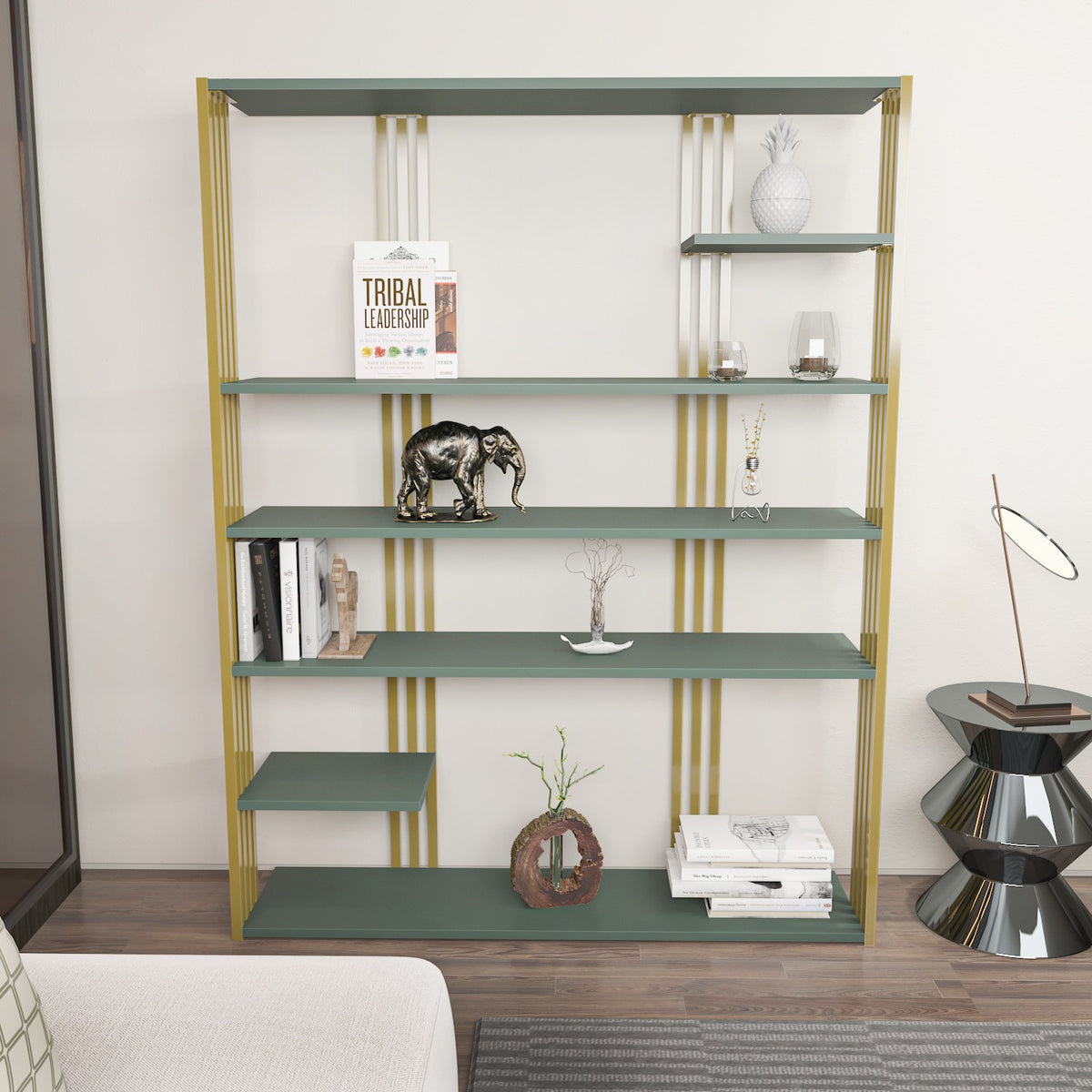 Βιβλιοθήκη 120 × 29,6 × 160 εκ. Πράσινο Χρυσό GR875ZNA4524