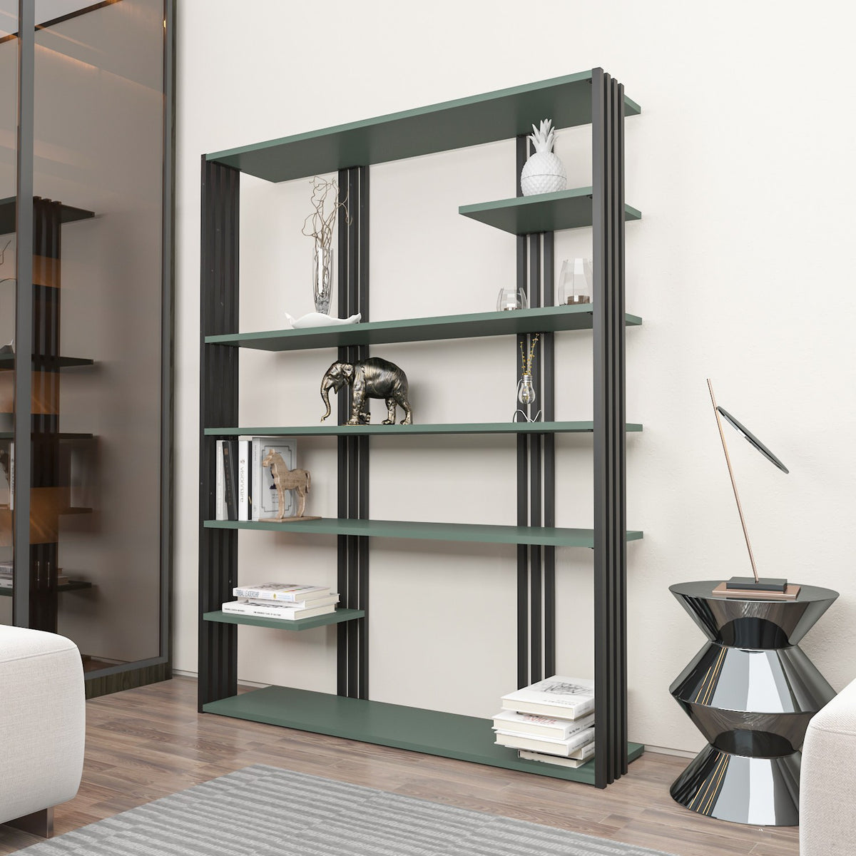 Βιβλιοθήκη 120 × 29,6 × 160 εκ. Πράσινο Μαύρο GR875ZNA4525