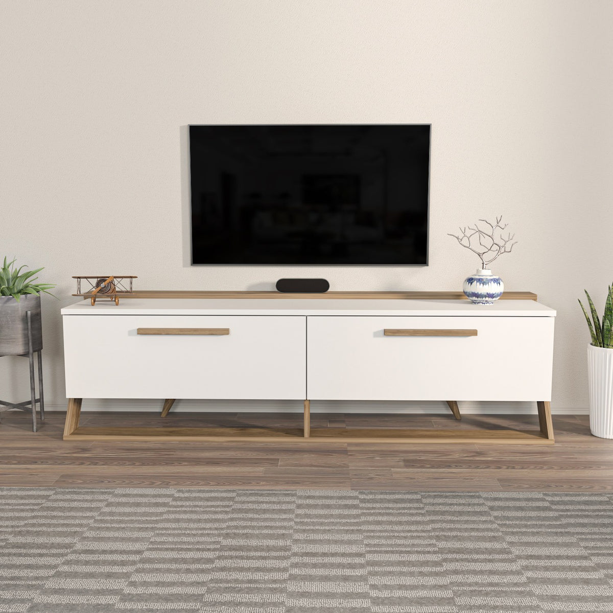 Έπιπλο Τηλεόρασης TV Βάση Σύνθεση Λευκό Καρυδί | 875ZNA4585