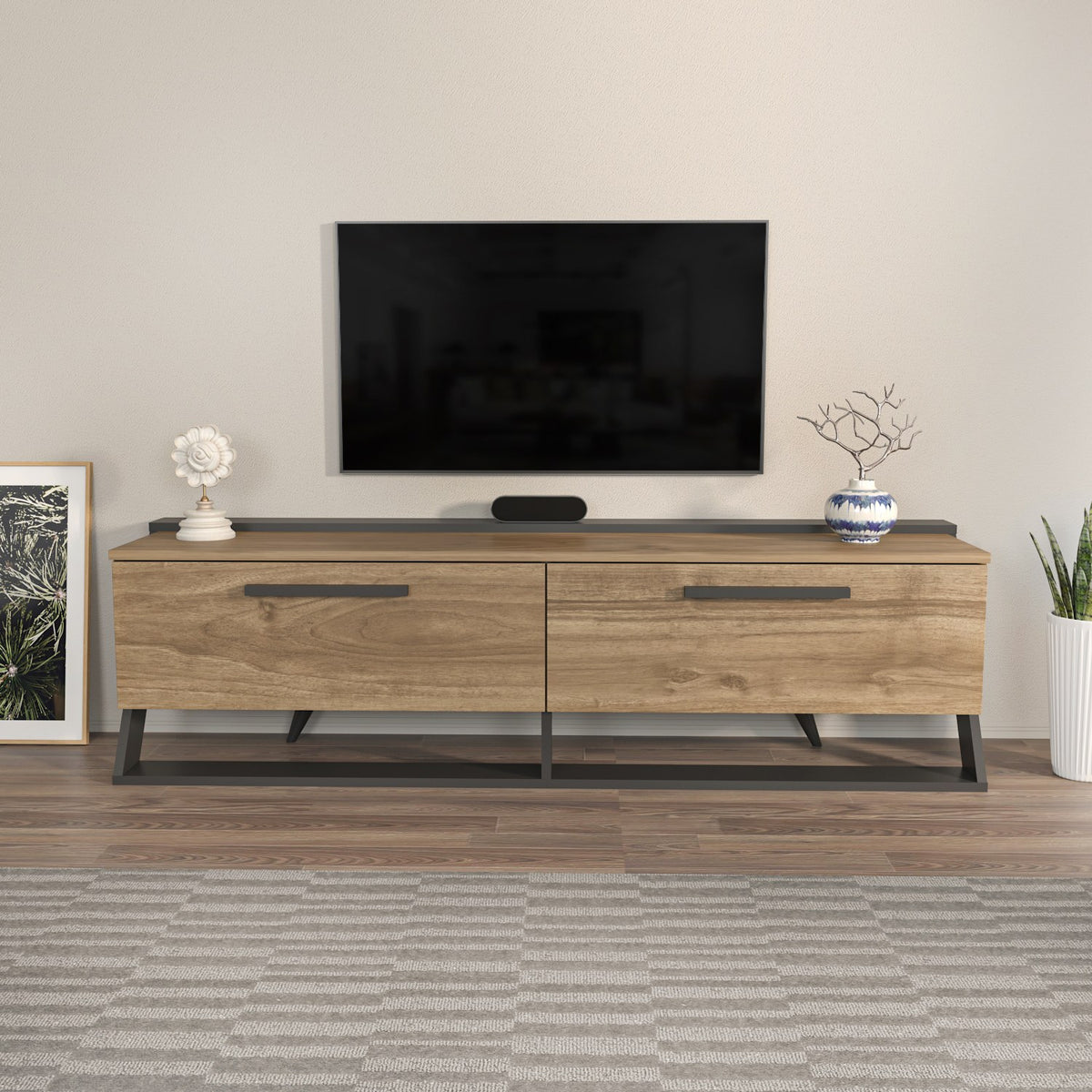 Έπιπλο Τηλεόρασης TV Βάση Σύνθεση Καρυδί Μαύρο | 875ZNA4586