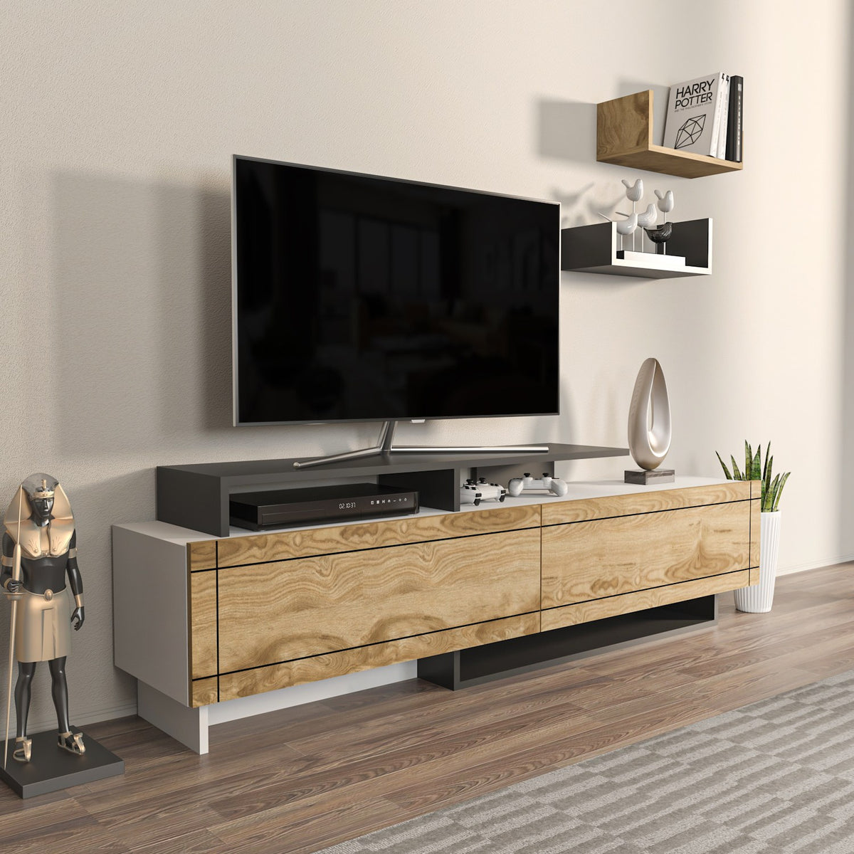 Έπιπλο Τηλεόρασης TV Βάση Σύνθεση Λευκό Δρυς Ανθρακί | 875ZNA4604