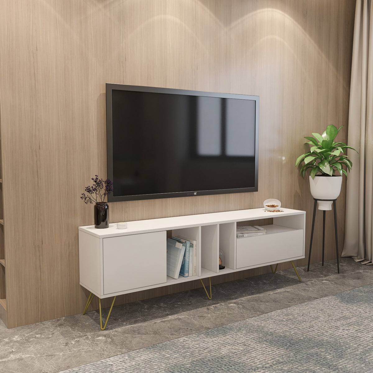 Έπιπλο Τηλεόρασης TV Βάση Σύνθεση Λευκό Χρυσό | 875ZNA5308