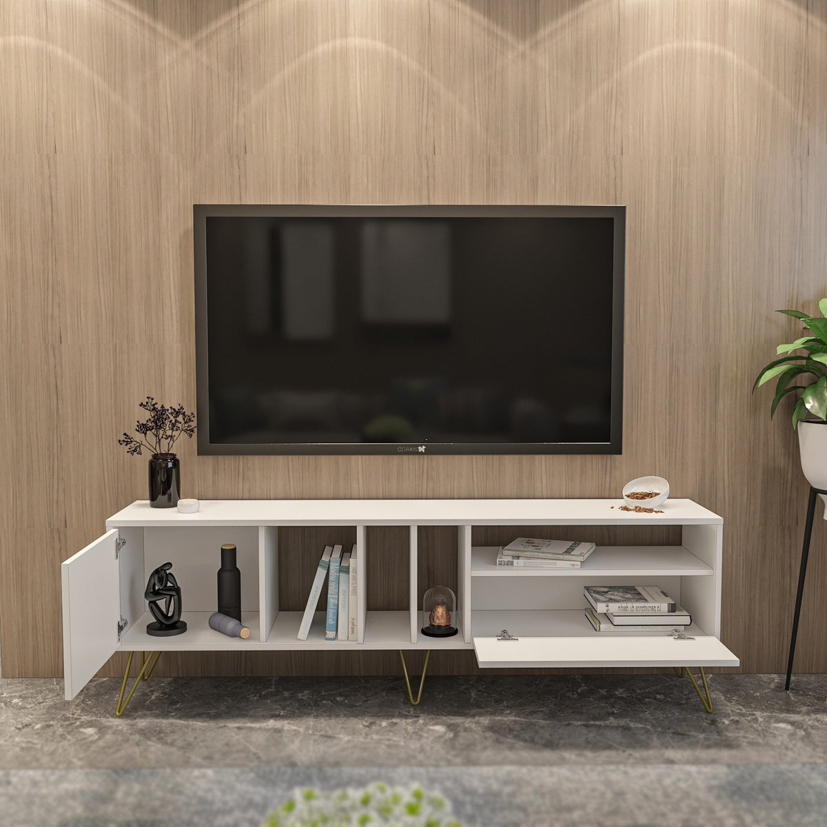 Έπιπλο Τηλεόρασης TV Βάση Σύνθεση Λευκό Χρυσό | 875ZNA5308