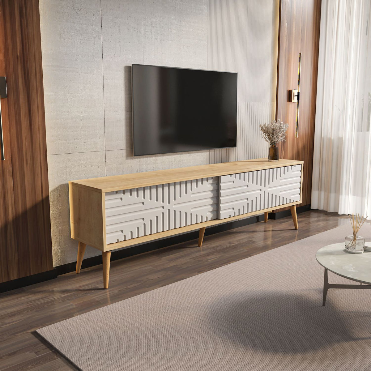 Έπιπλο Τηλεόρασης TV Βάση Σύνθεση Sapphire Δρυς Λευκό | 875ZNA5319