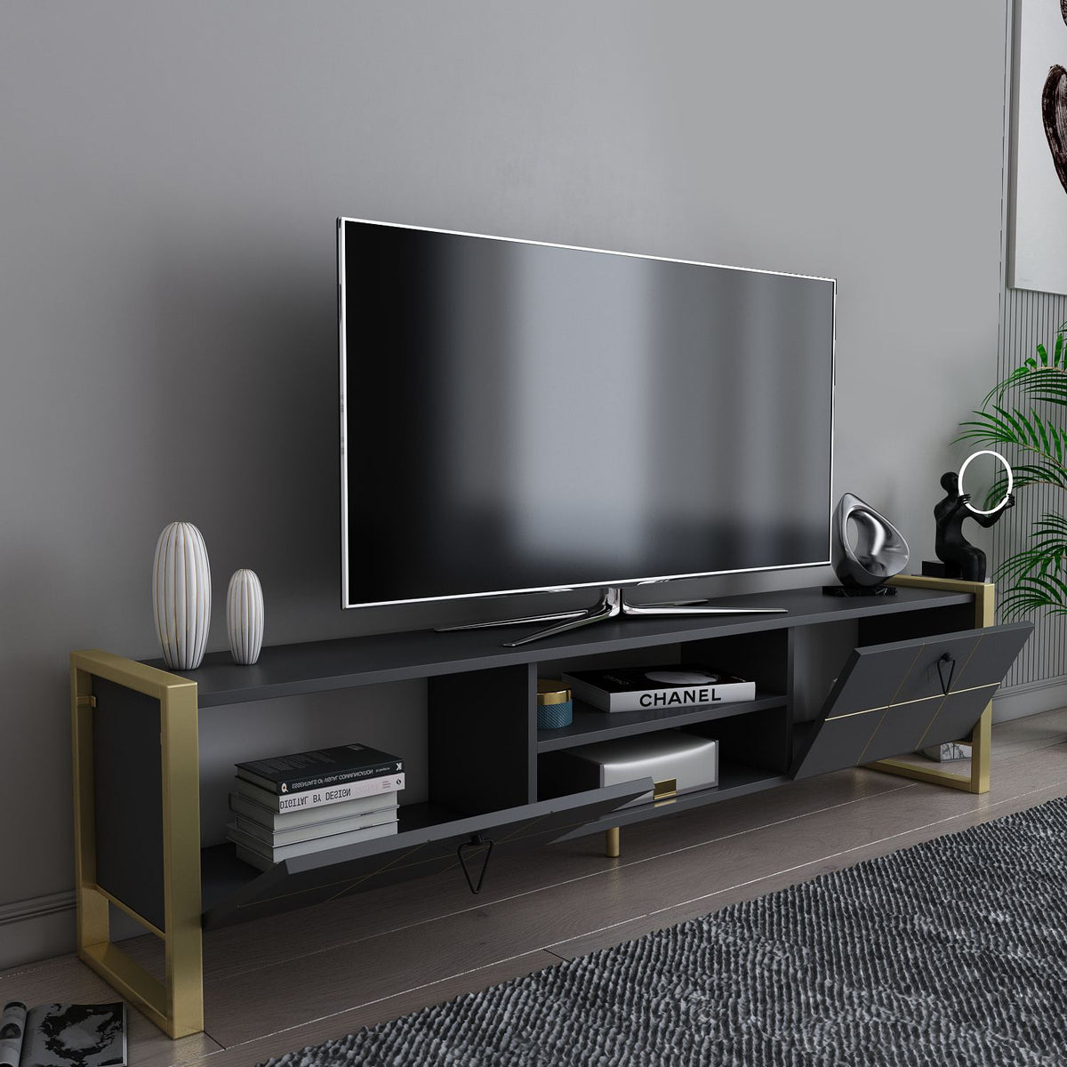 Έπιπλο Τηλεόρασης TV Βάση Σύνθεση Ανθρακί Χρυσό | 875ZNA5320