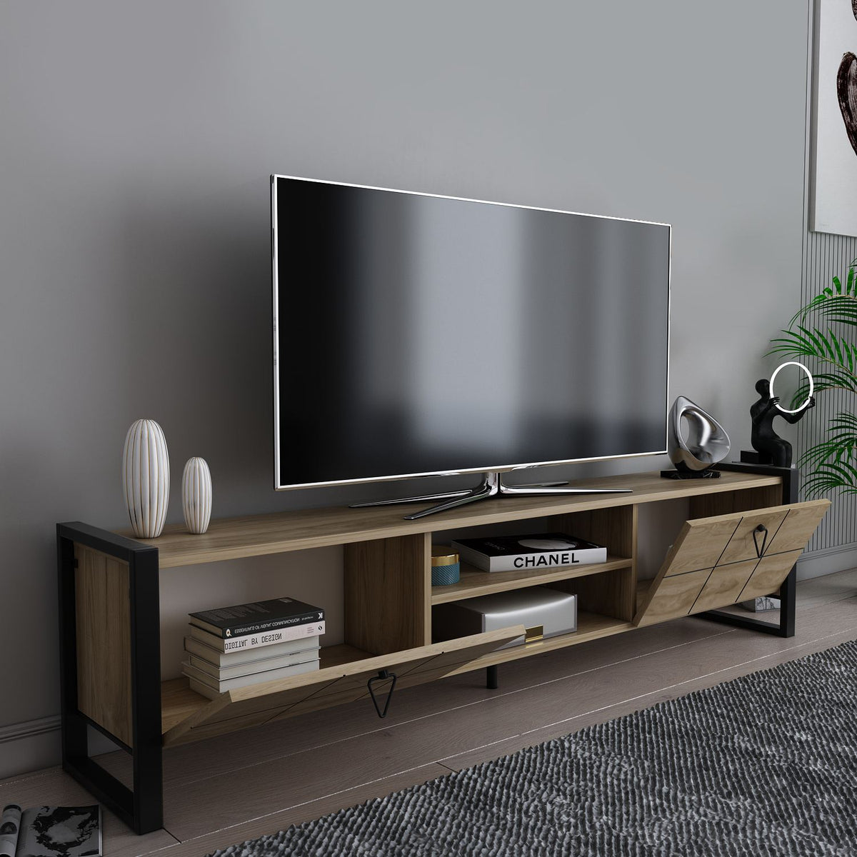Έπιπλο Τηλεόρασης TV Βάση Σύνθεση Oud Δρυς Μαύρο | 875ZNA5321