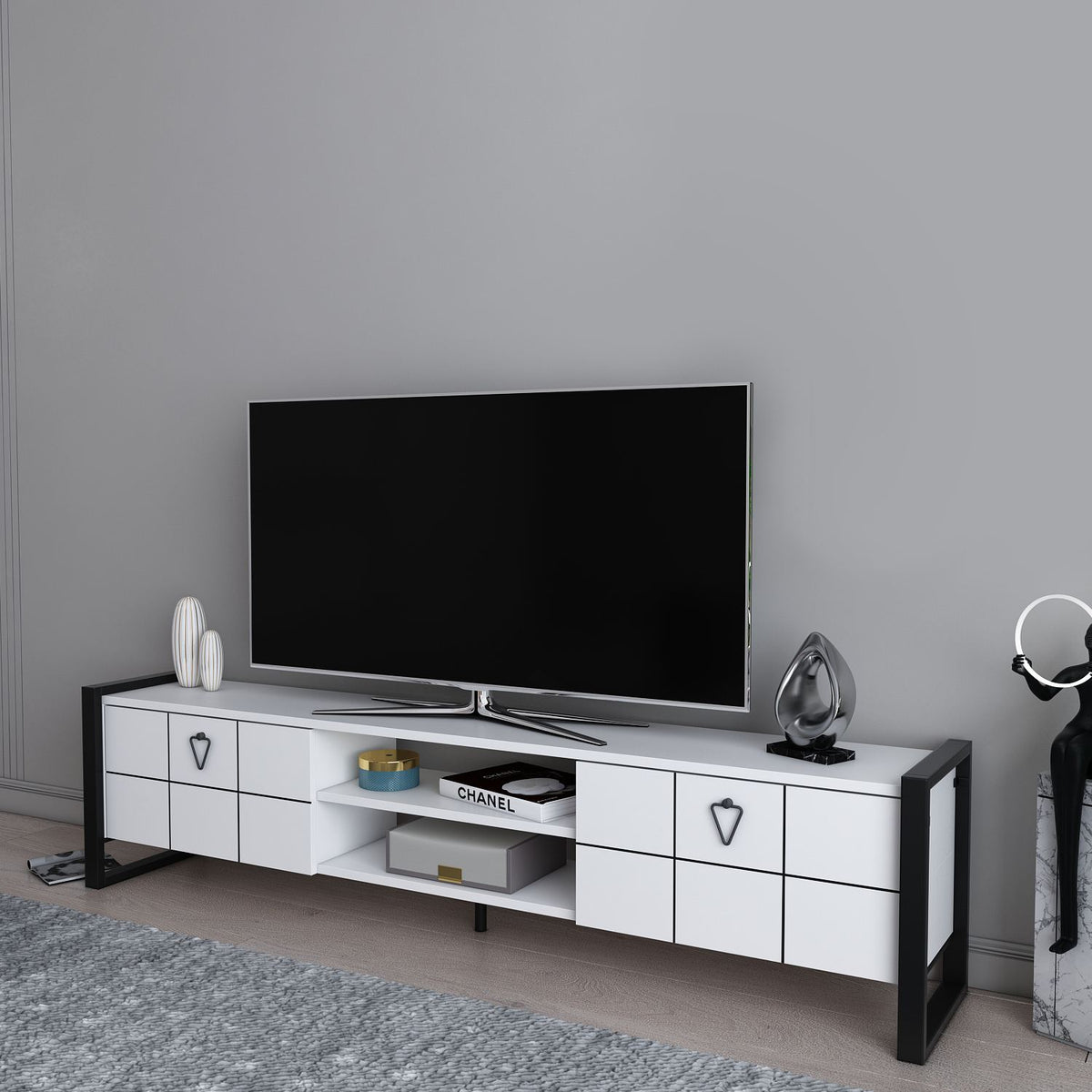 Έπιπλο Τηλεόρασης TV Βάση Σύνθεση Λευκό Μαύρο | 875ZNA5322