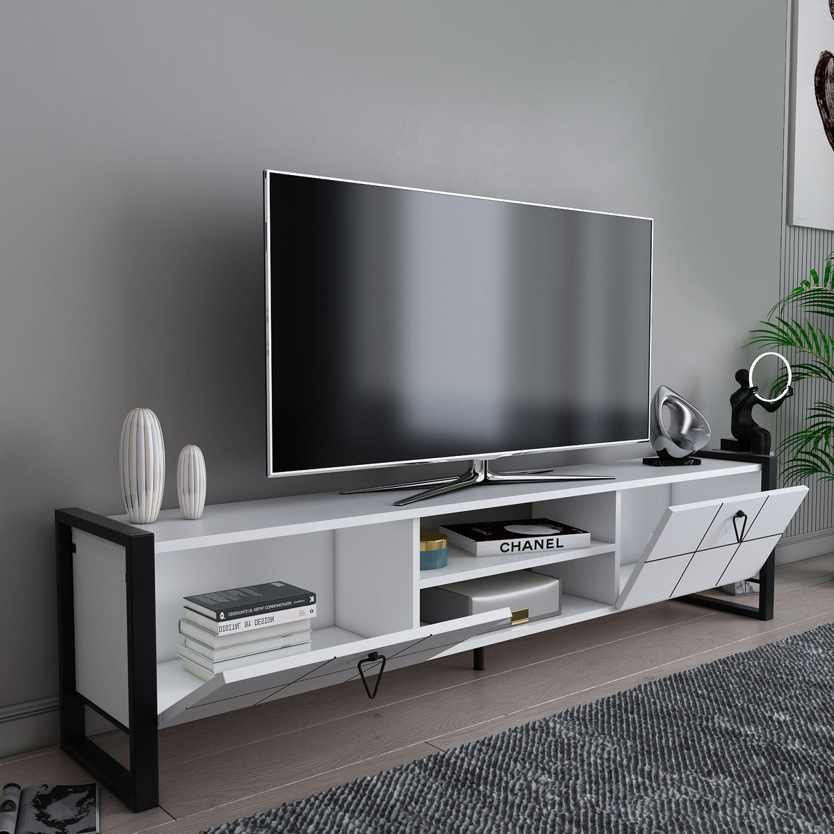 Έπιπλο Τηλεόρασης TV Βάση Σύνθεση Λευκό Μαύρο | 875ZNA5322