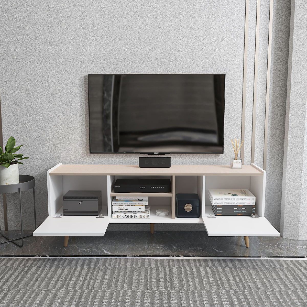 Έπιπλο Τηλεόρασης TV Βάση Σύνθεση Λευκό Beige | 875ZNA5349