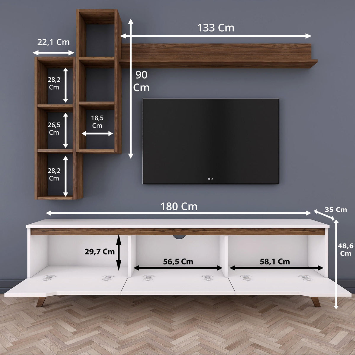 Έπιπλο Τηλεόρασης TV Βάση Σύνθεση Λευκό Καρυδί | 893RAN1239
