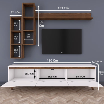 Έπιπλο Τηλεόρασης TV Βάση Σύνθεση Λευκό Καρυδί | 893RAN1239