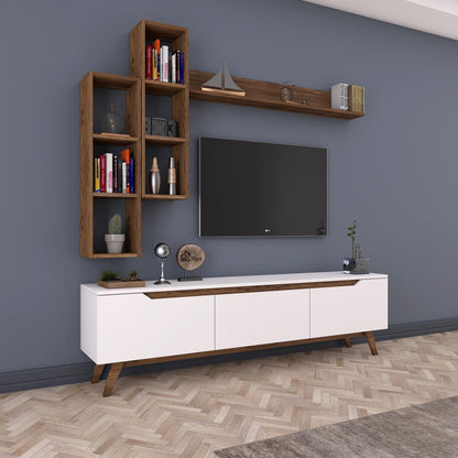Έπιπλο Τηλεόρασης TV Βάση Σύνθεση Λευκό Καρυδί | 893RAN1239