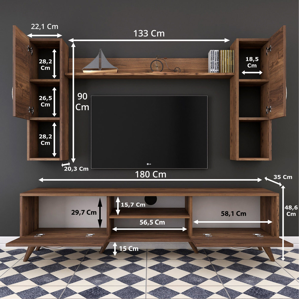 Έπιπλο Τηλεόρασης TV Βάση Σύνθεση Καρυδί | 893RAN1339
