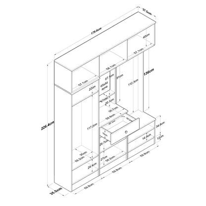 Έπιπλο Εισόδου Βάση για Παλτό με Κρεμάστρα, Ράφια και Αποθηκευτικούς Χώρους | 893RAN1725
