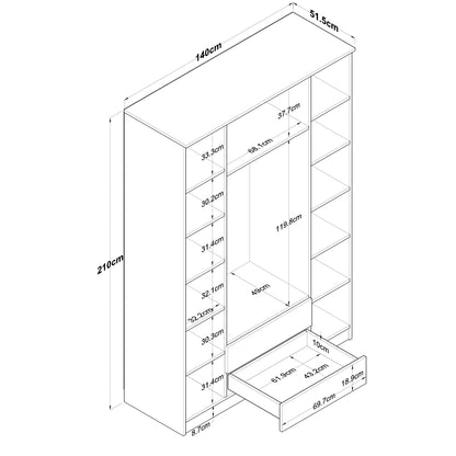 Ντουλάπα 140x210x51.5 εκ Walnut White 893RAN4547