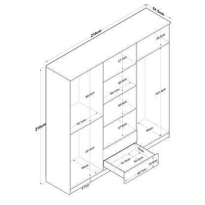 Ντουλάπα 210x210x51.5 εκ Walnut White 893RAN4548