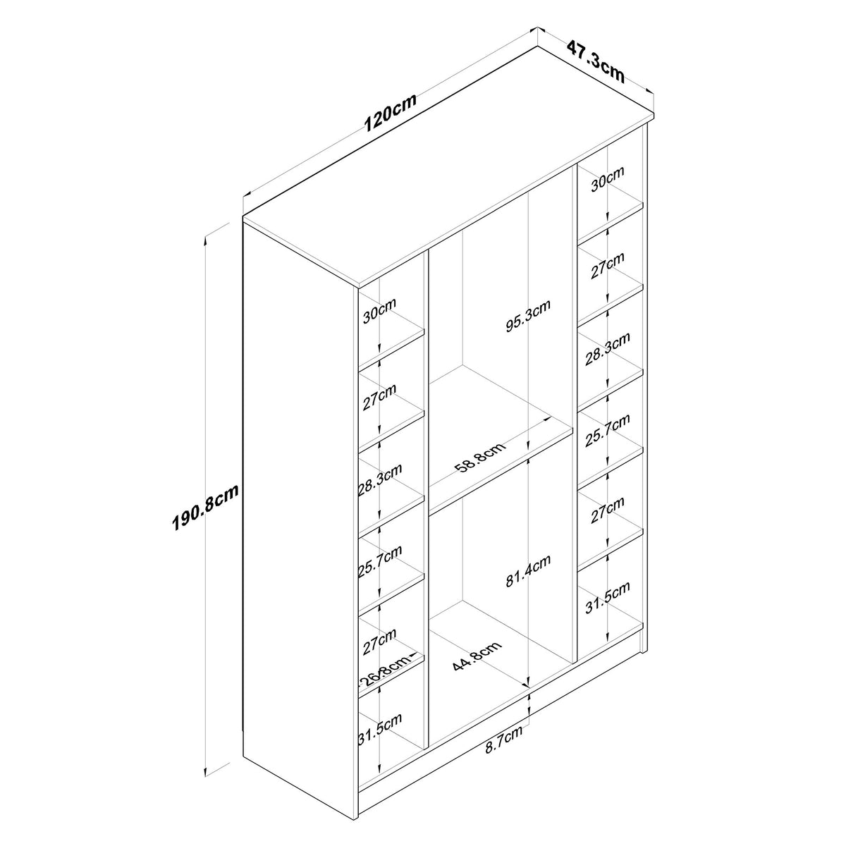 Ντουλάπα 120x190.8x47.3 εκ Walnut White 893RAN4552