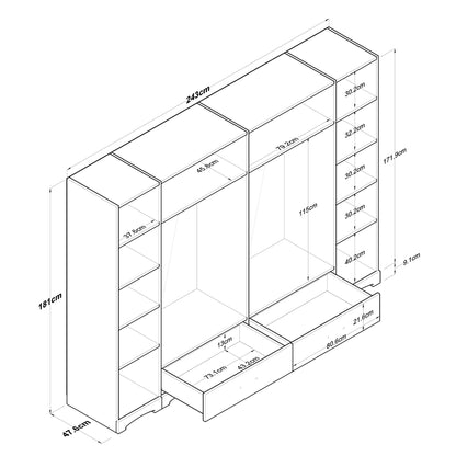 Ντουλάπα 243x181x47.6 εκ Λευκό 893RAN4555