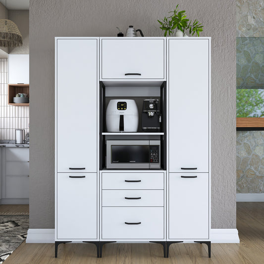 Βοηθητικό Ντουλάπι Κουζίνας με Ράφια 140x40x198,6 εκ. – Πολυλειτουργικό Λευκό Ντουλάπι Αποθήκευσης Ράφι Κουζίνας 893RAN4949