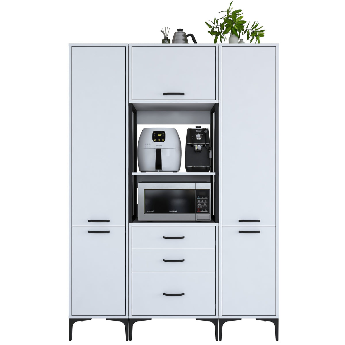Βοηθητικό Ντουλάπι Κουζίνας με Ράφια 140x40x198,6 εκ. – Πολυλειτουργικό Λευκό Ντουλάπι Αποθήκευσης Ράφι Κουζίνας 893RAN4949