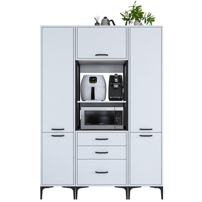 Βοηθητικό Ντουλάπι Κουζίνας με Ράφια 140x40x198,6 εκ. – Πολυλειτουργικό Λευκό Ντουλάπι Αποθήκευσης Ράφι Κουζίνας 893RAN4949